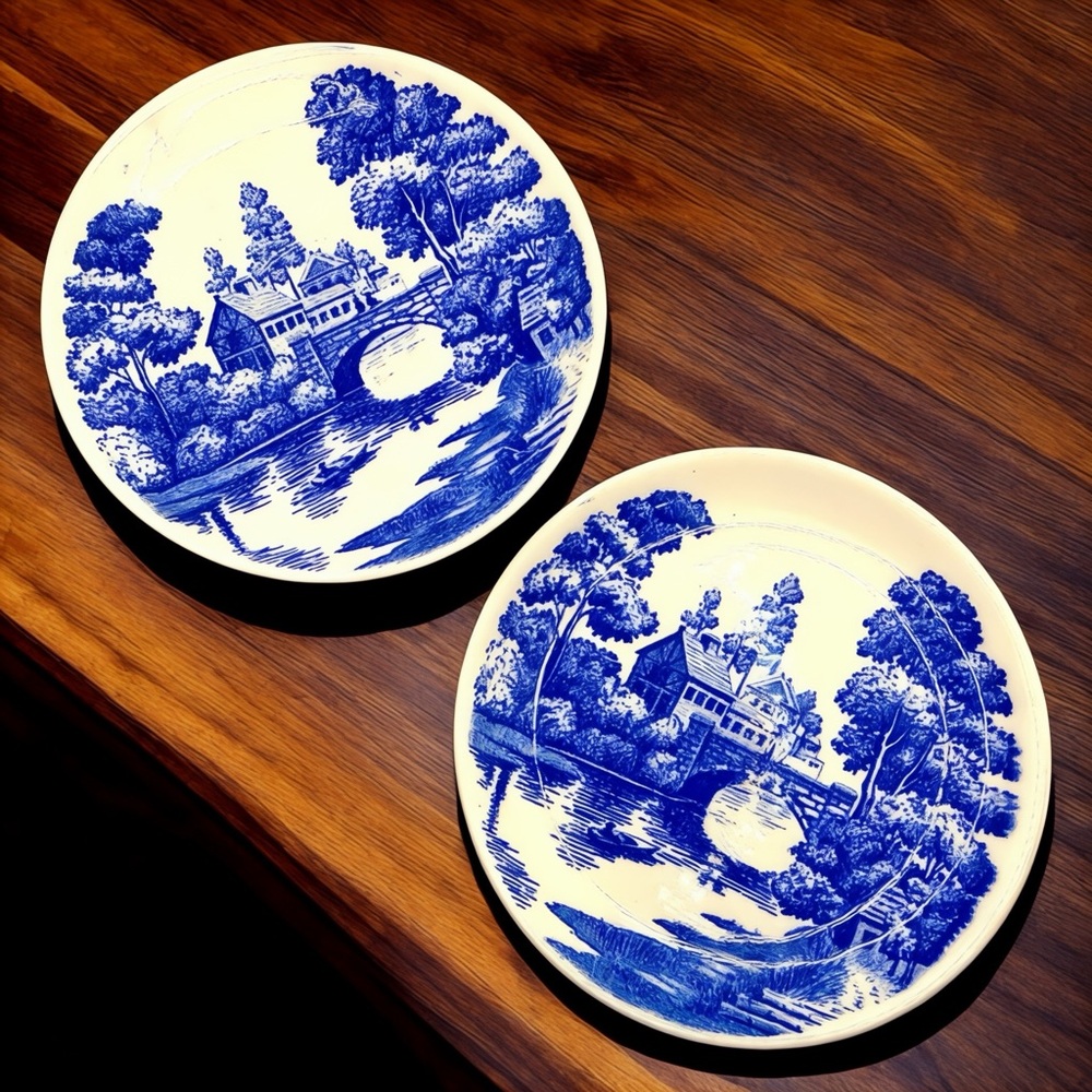 Set 2 Vintage Nasco Handpainted Lakeview Saucers Japan Transferware Blue Willow